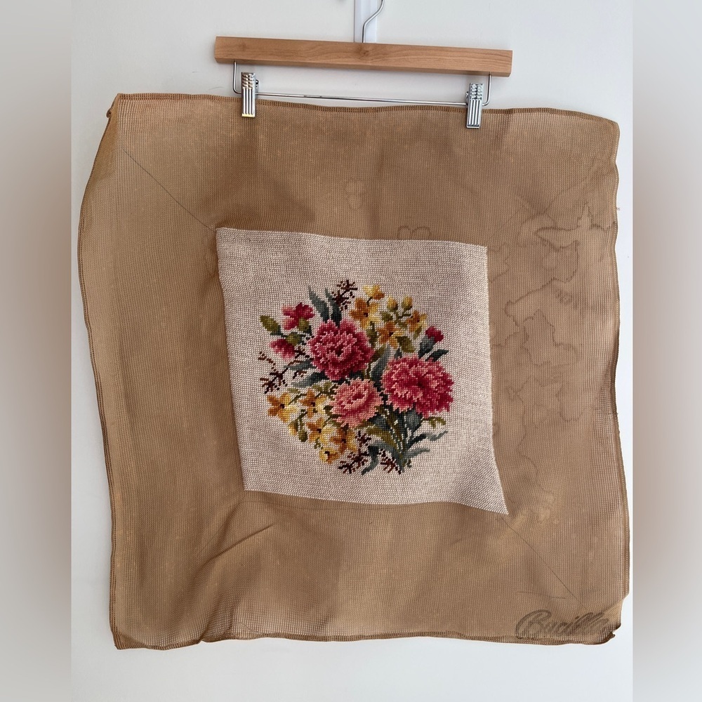 VINTAGE Completed Wool Needlepoint Floral Pattern on Canvas Hand Made Unframed